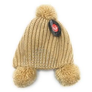 NEW Women Tan Knitted Pompom Beanie Hat Bonnet One Size